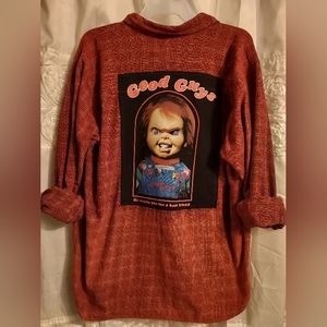 GOOD GUYS CHUCKY GRAPHIC UPCYCLED DISTRESSED HORROR FLANNEL SZ 2X
